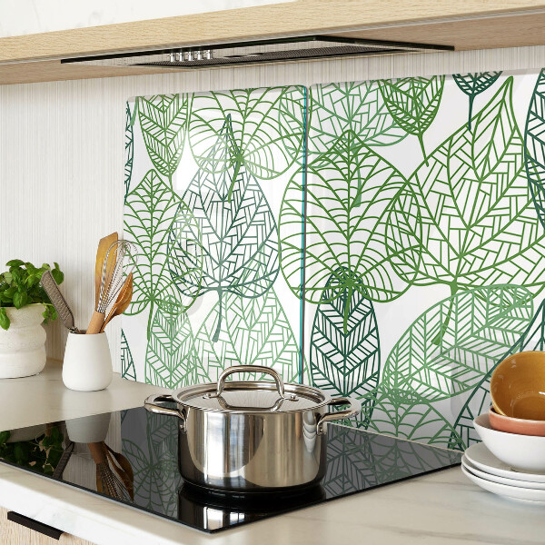 Tagliere in vetro temperato con motivo a foglie in varie tonalità di verde