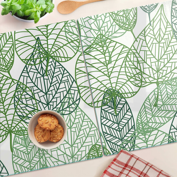 Tagliere in vetro temperato con motivo a foglie in varie tonalità di verde