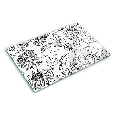 Tagliere in vetro temperato con motivo floreale in stile doodle