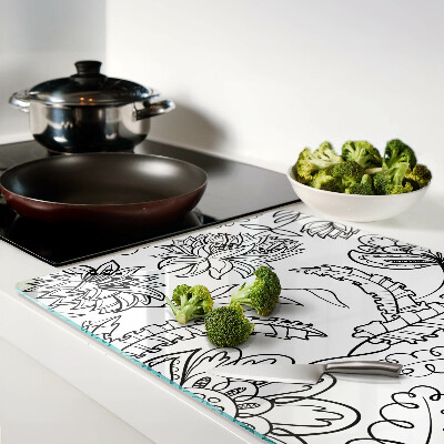 Tagliere in vetro temperato con motivo floreale in stile doodle