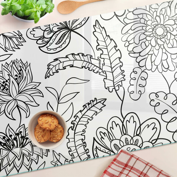 Tagliere in vetro temperato con motivo floreale in stile doodle
