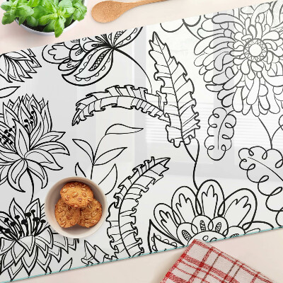 Tagliere in vetro temperato con motivo floreale in stile doodle