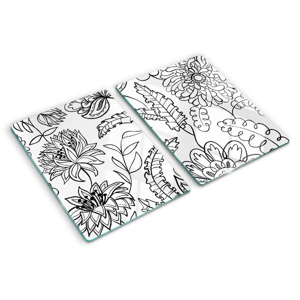 Tagliere in vetro temperato Motivo floreale in stile doodle