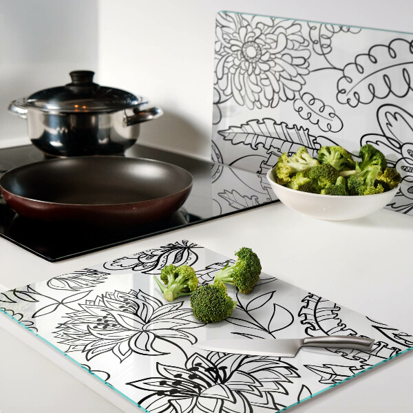 Tagliere in vetro temperato con motivo floreale in stile doodle