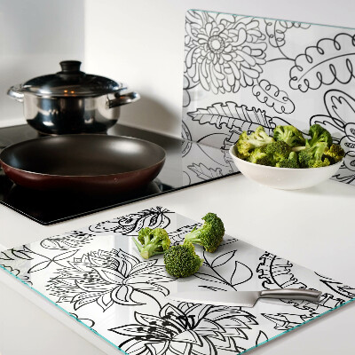 Tagliere in vetro temperato con motivo floreale in stile doodle