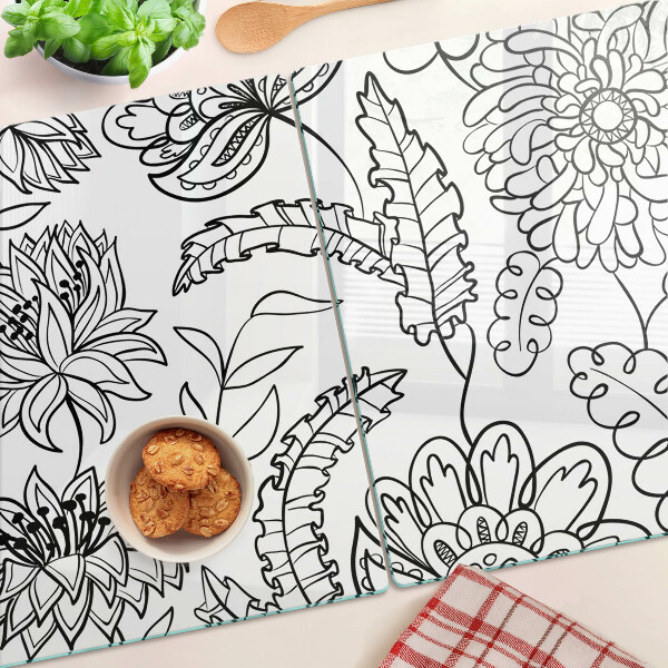 Tagliere in vetro temperato con motivo floreale in stile doodle