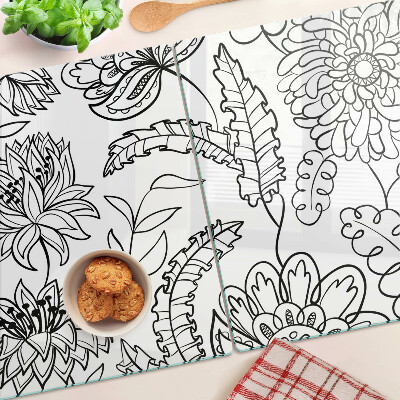 Tagliere in vetro temperato con motivo floreale in stile doodle