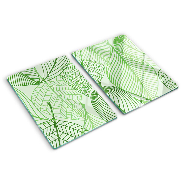 Tagliere in vetro con motivo di foglie nei toni del verde