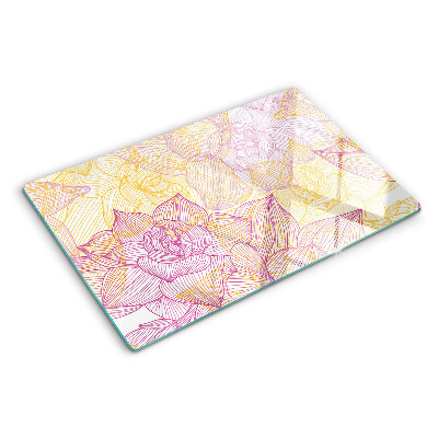 Tagliere in vetro temperato con motivo floreale nei toni pastello