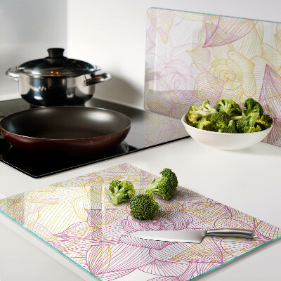 Tagliere in vetro temperato con motivo floreale nei toni pastello