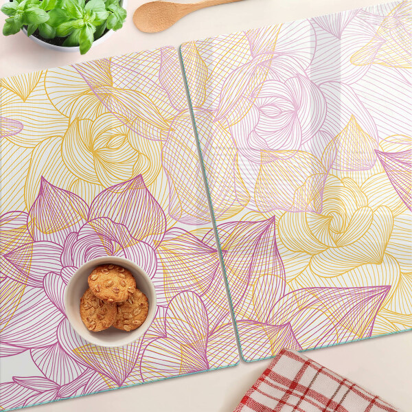 Tagliere in vetro temperato con motivo floreale nei toni pastello