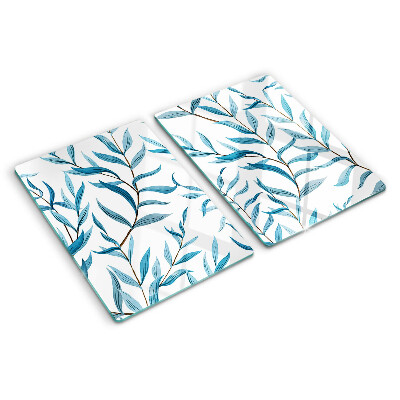 Tagliere in vetro temperato con motivo di foglie nei toni del blu