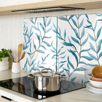 Tagliere in vetro temperato con motivo di foglie nei toni del blu