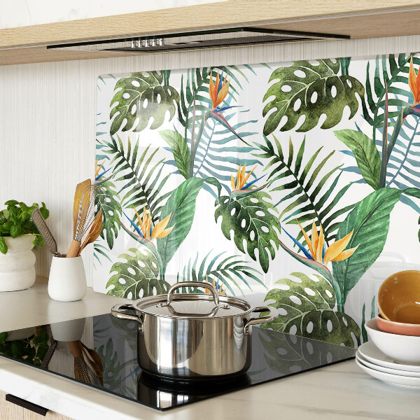 Tagliere in vetro con motivo di foglie tropicali e fiori