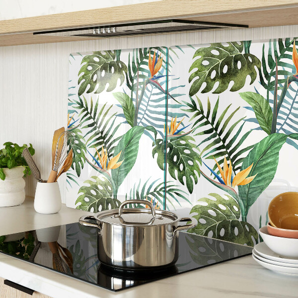 Tagliere in vetro con motivo di foglie tropicali e fiori