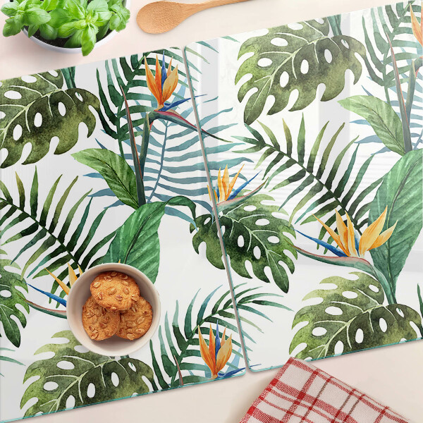 Tagliere in vetro con motivo di foglie tropicali e fiori