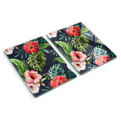 Tagliere in vetro temperato con stampa di fiori tropicali e foglie