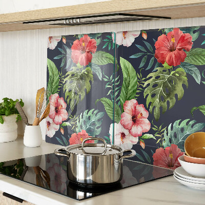 Tagliere in vetro temperato con stampa di fiori tropicali e foglie