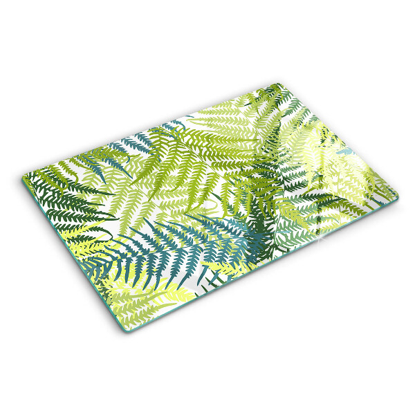 Tagliere in vetro temperato con motivo di foglie di felce in varie tonalità