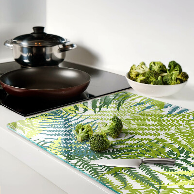 Tagliere in vetro temperato con motivo di foglie di felce in varie tonalità