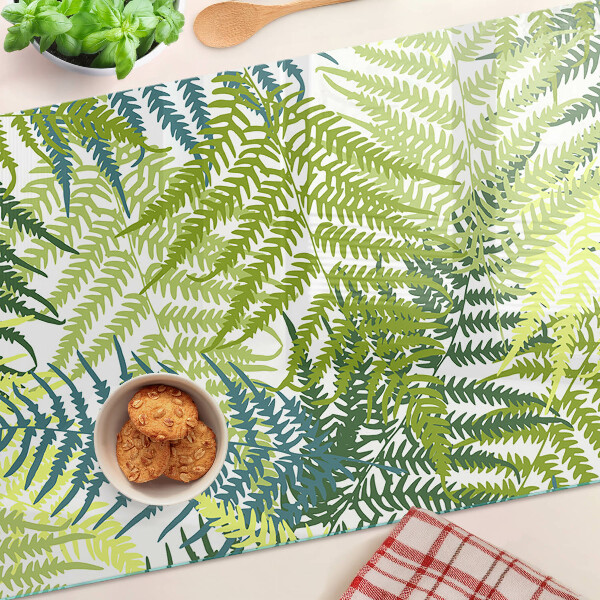 Tagliere in vetro temperato con motivo di foglie di felce in varie tonalità