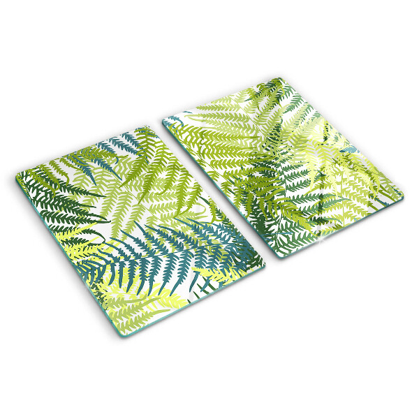 Tagliere in vetro temperato con motivo di foglie di felce in varie tonalità