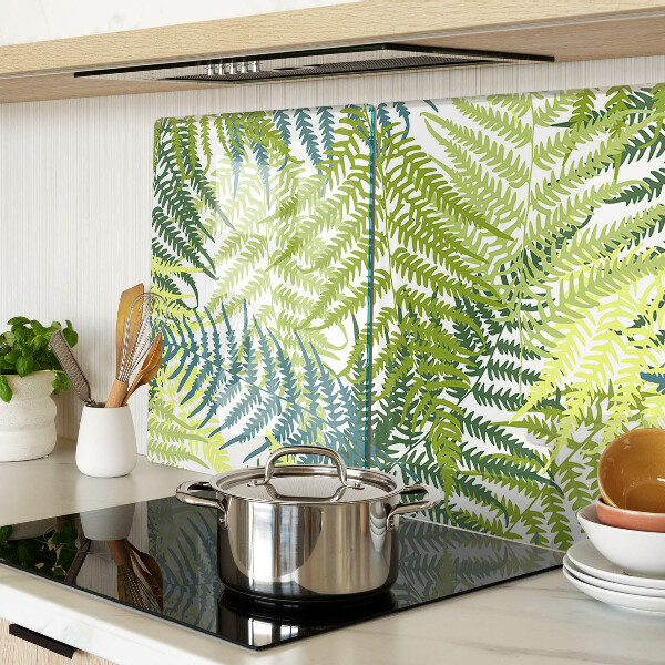 Tagliere in vetro temperato con motivo di foglie di felce in varie tonalità