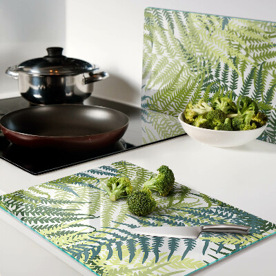 Tagliere in vetro temperato con motivo di foglie di felce in varie tonalità