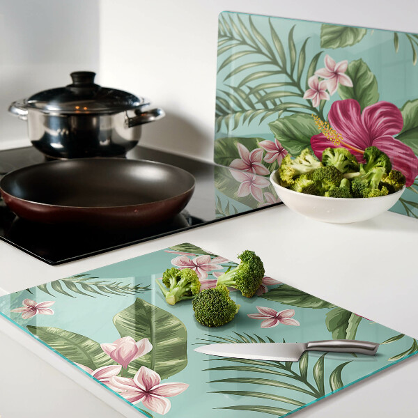 Tagliere in vetro temperato con motivo floreale tropicale