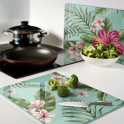 Tagliere in vetro temperato con motivo floreale tropicale