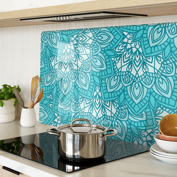 Tagliere in vetro temperato con motivo mandala nei toni del blu