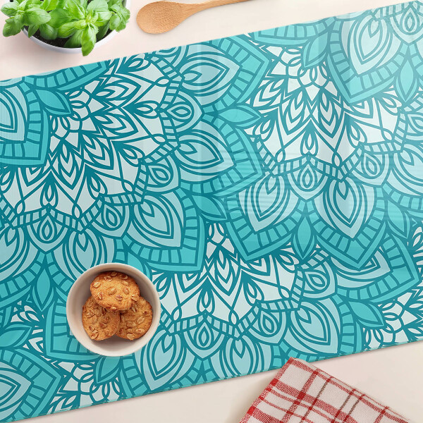 Tagliere in vetro temperato con motivo mandala nei toni del blu