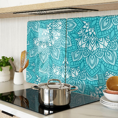 Tagliere in vetro temperato con motivo mandala nei toni del blu