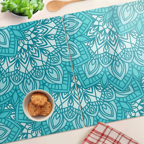 Tagliere in vetro temperato con motivo mandala nei toni del blu