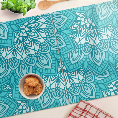 Tagliere in vetro temperato con motivo mandala nei toni del blu