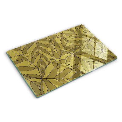 Tagliere in vetro con decorazione a foglie nei toni dell'oro