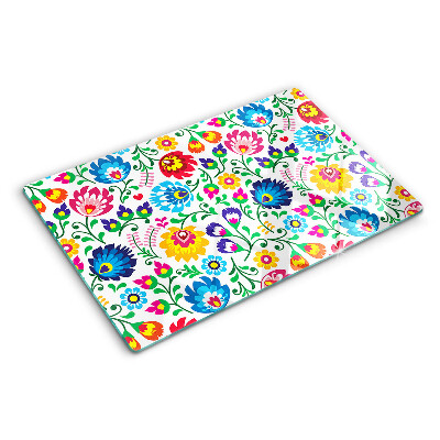 Tagliere in vetro temperato con motivo floreale in stile folk