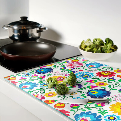 Tagliere in vetro temperato con motivo floreale in stile folk