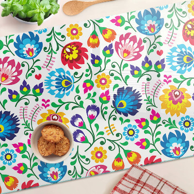 Tagliere in vetro temperato con motivo floreale in stile folk