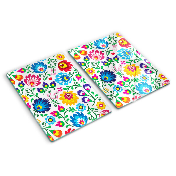 Tagliere in vetro temperato con motivo floreale in stile folk