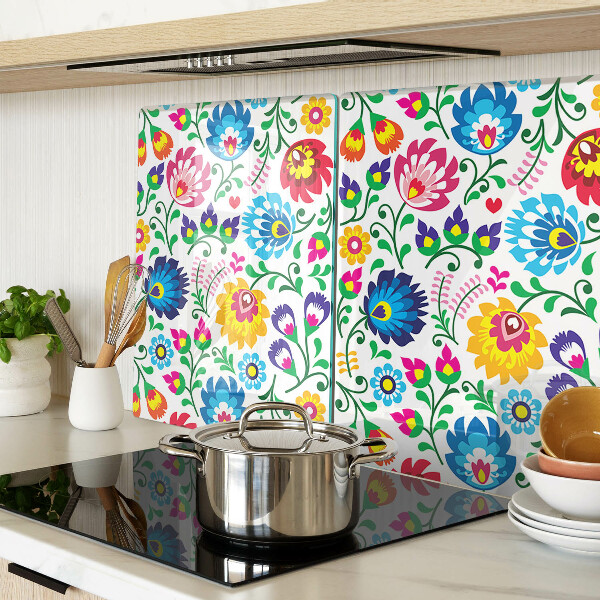 Tagliere in vetro temperato con motivo floreale in stile folk