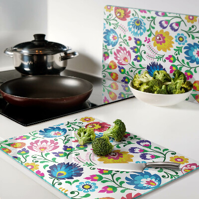 Tagliere in vetro temperato con motivo floreale in stile folk