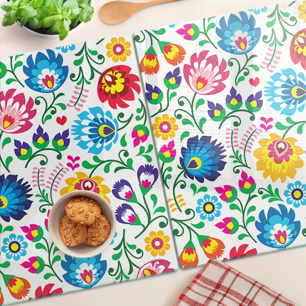 Tagliere in vetro temperato con motivo floreale in stile folk