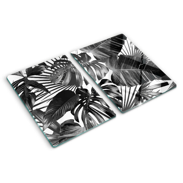 Tagliere in vetro Foglie tropicali in bianco e nero
