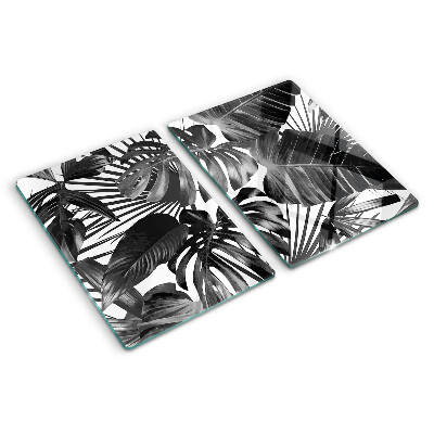 Tagliere in vetro Foglie tropicali in bianco e nero