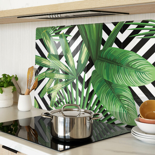Tagliere in vetro temperato Foglie tropicali sulle strisce