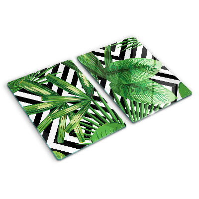 Tagliere in vetro temperato Foglie tropicali sulle strisce