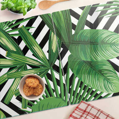 Tagliere in vetro temperato Foglie tropicali sulle strisce