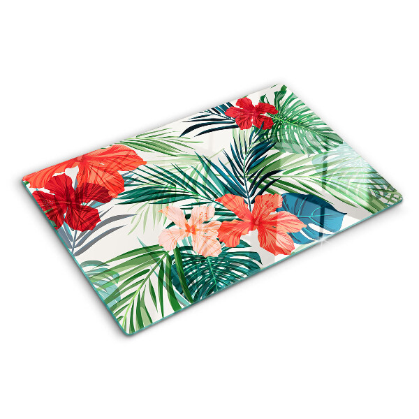 Tagliere in vetro temperato con motivo vegetale tropicale e fiori