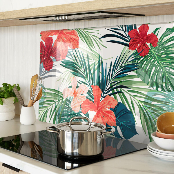 Tagliere in vetro temperato con motivo vegetale tropicale e fiori